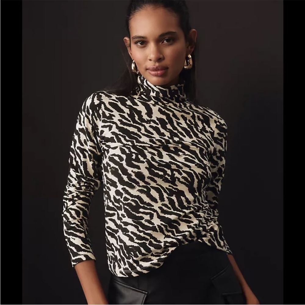 Anthropologie zebra turtleneck top